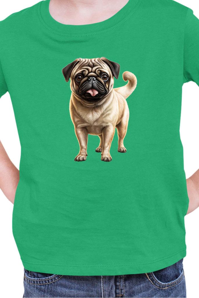 Kinder T-Shirt Dogs Breeds Pug Dog Breed 007, 9-11 Jahr - 140 / Grün