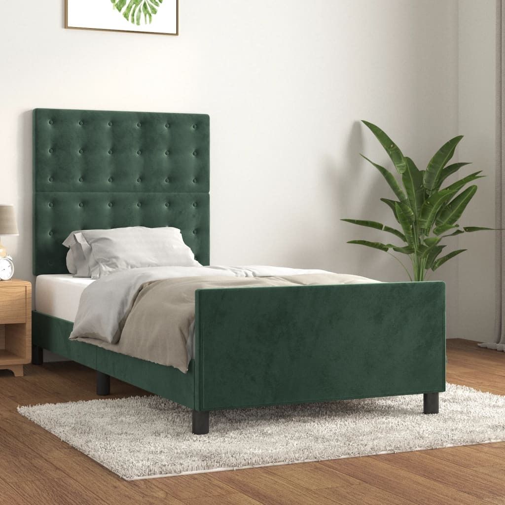 The Living Store Bettgestell mit Kopfteil Dunkelgrün 100x200 cm Samt