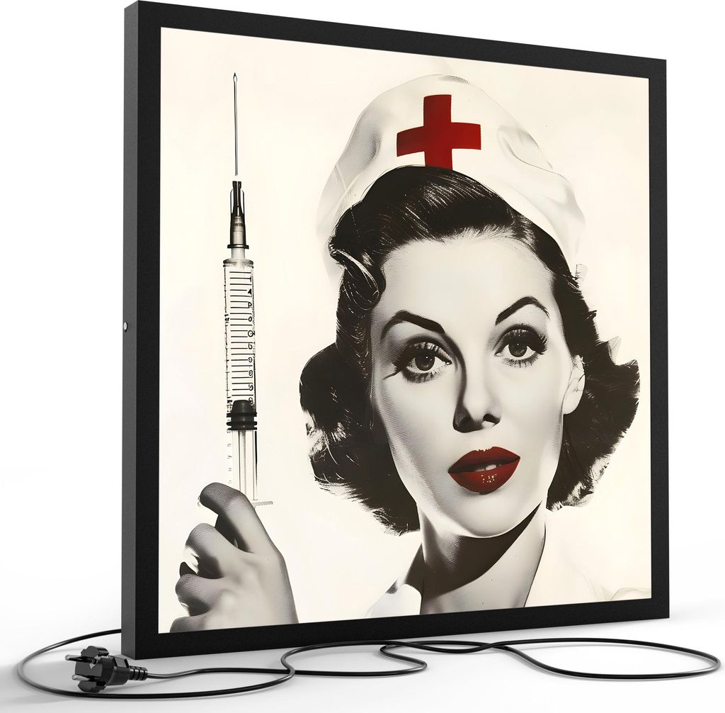 DEQORI LED-Bild & Lampe 60x60 cm Schwarz 'Heilkunst mit Glamour' Leuchtbild LED Leuchte