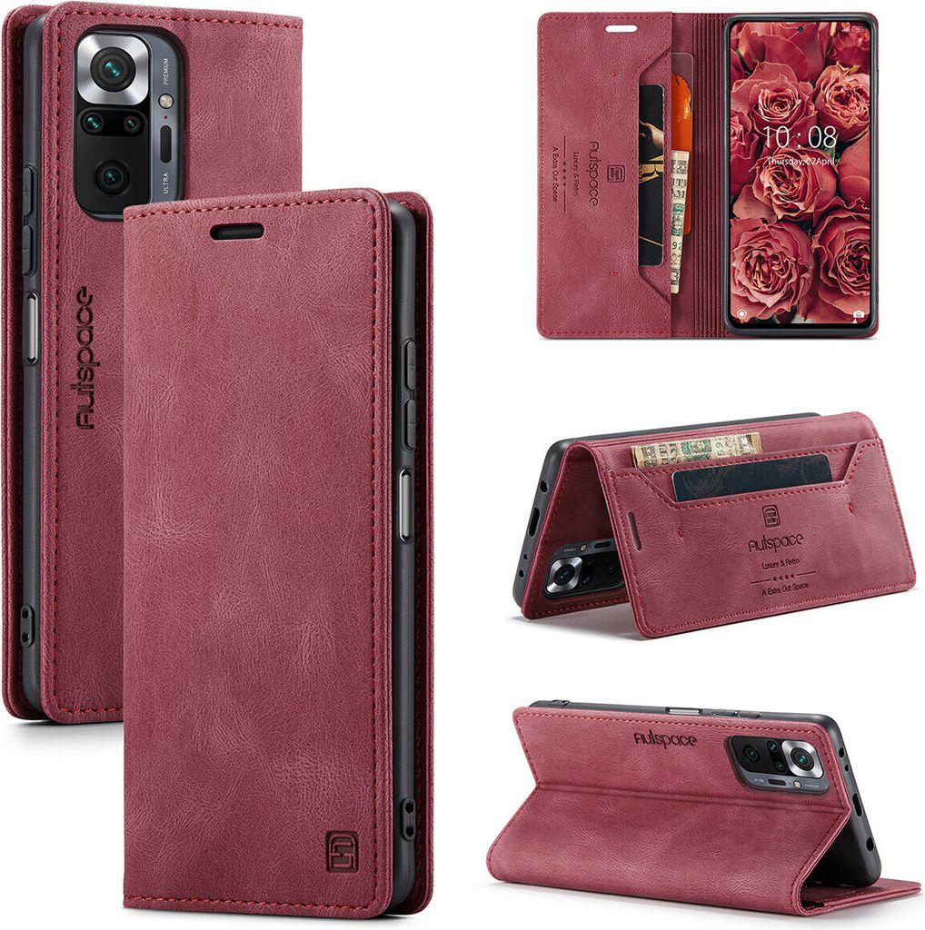 Redmi Note 10 Pro Brieftasche Hülle, Retro Kunstledertasche Stand Schutzhülle für Xiaomi Redmi Note 10 Pro/Note 10 Pro Max Rot