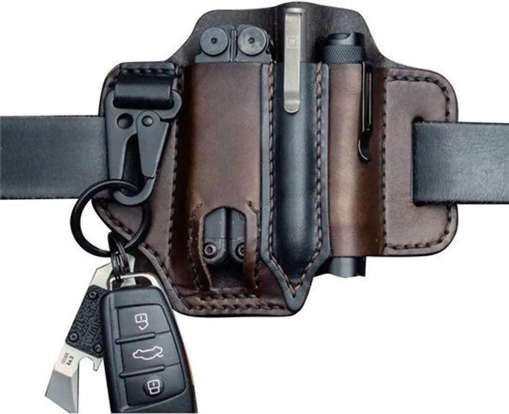 Fourreau tactique en cuir véritable avec passant ceinture et clip porte-clé