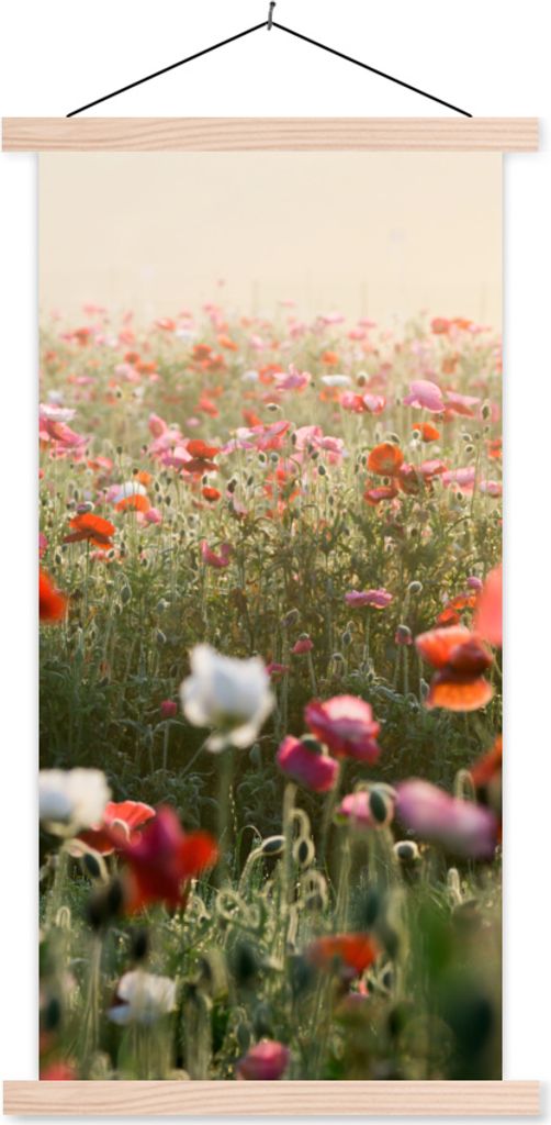 MuchoWow Textilposter Mohn - Farben - Pastell 60x120 cm mit holzfarbenen Rahmen - Holz
