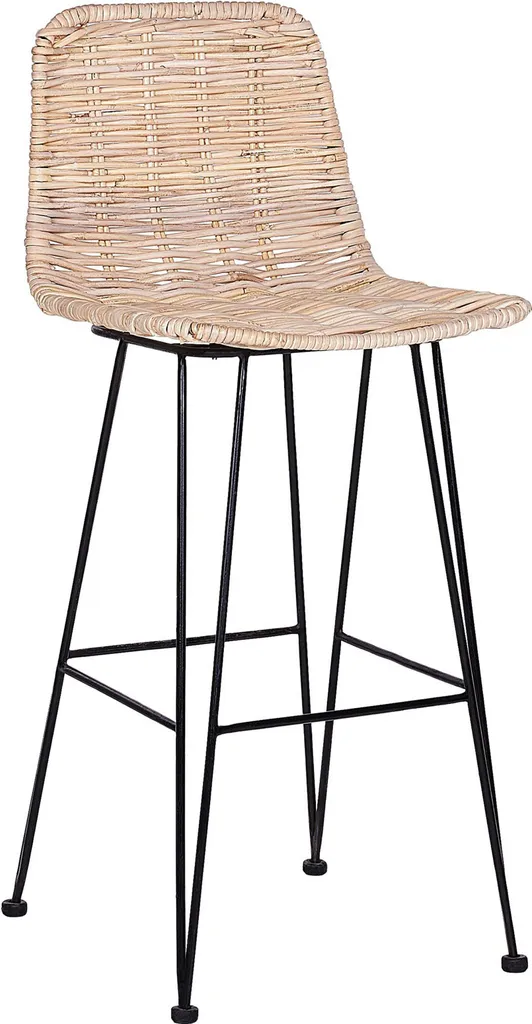 Tabourets de Bar Design Rotin Beige et Structure Métal Noir Rustique - 4