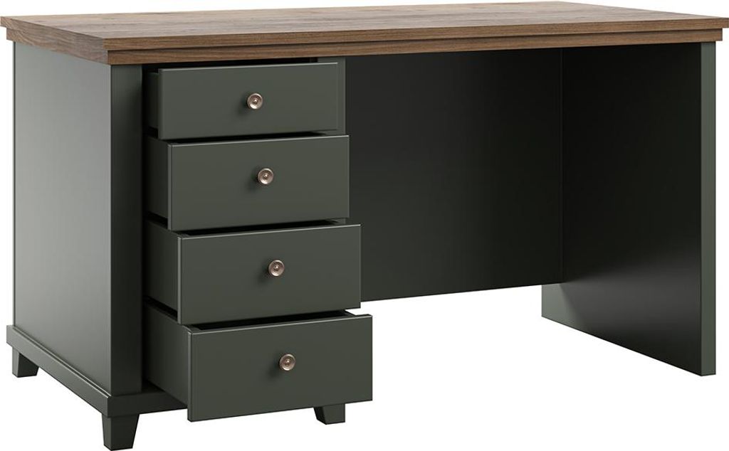 Schreibtisch Martin mit 4 Schubladen, Grün und Holzoptik, 70cm