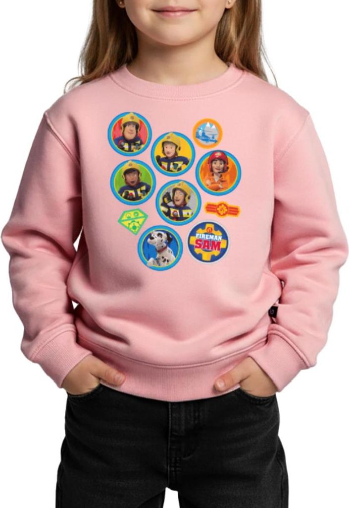 Spreadshirt Feuerwehrmann Sam Patch-Design Vom Ganzen Team Kinder Premium Pullover, 146/152 (10 Jahre), Rosa