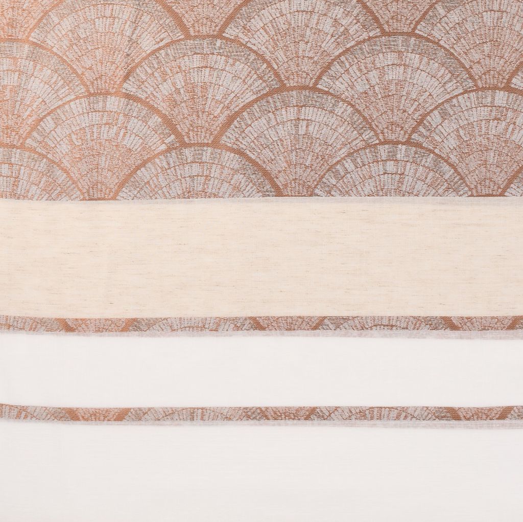 Gardinenstoff Dekostoff Leinenoptik Streifen Fächer terracotta weiß 1,50m Breite