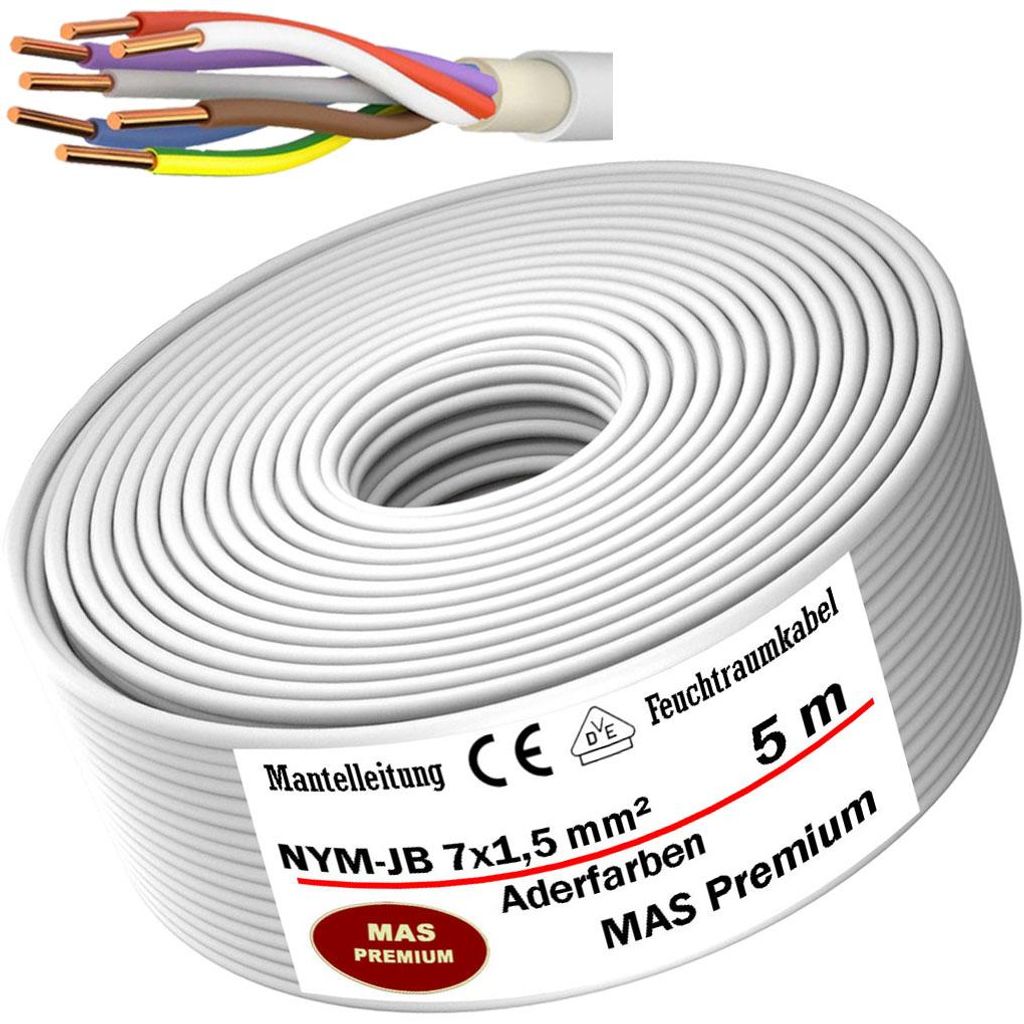 Câble NYM-JB de 5 mètres, 7 brins de 1,5 mm², avec Image du produit 