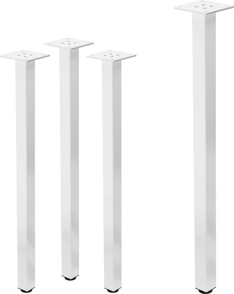 ML-Design 4er Set Tischbeine I-Design, 72 cm, Weiß glänzend, aus pulverbeschichtetem Stahl, eckig, Profil 4x4 cm, Höhenverstellbare Möbelfüße...