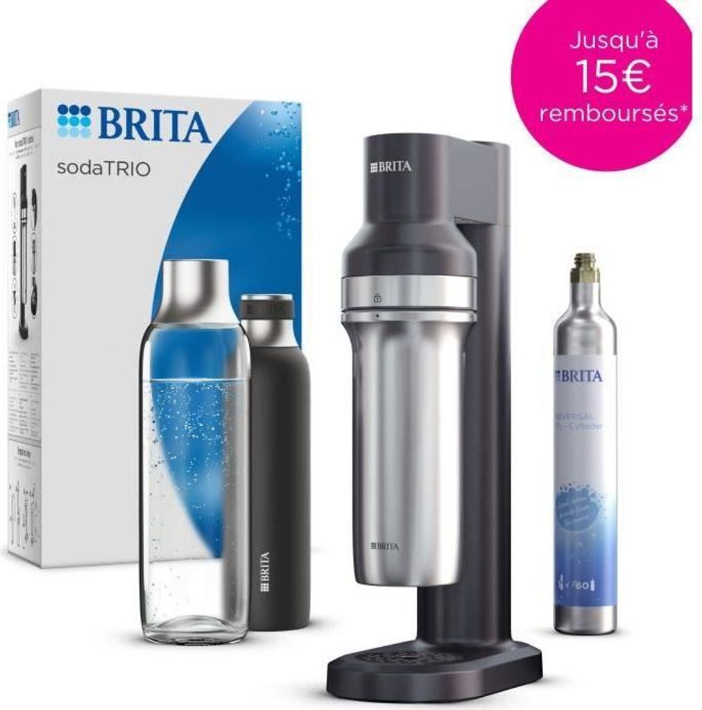 Wassersprudler, BRITA SodaTRIO Schwarz, Inkl. 1L Flasche, Inkl. CO2 Zylinder