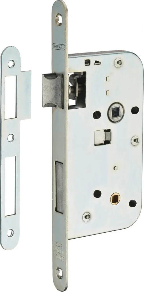 Serrure de porte salle de bain encastrable axe 50 mm à bouts ronds zingué