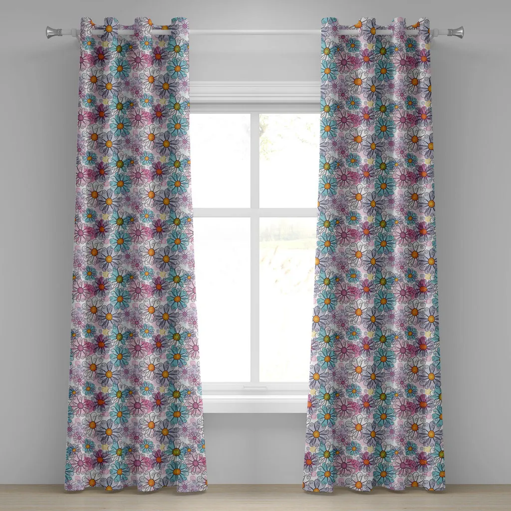 Rideaux décoratifs à fleurs style bohème 2 panneaux multicolores 280cm