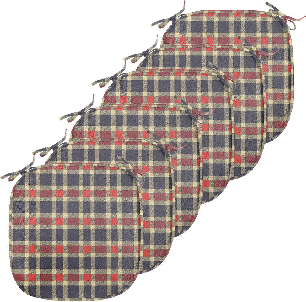 ABAKUHAUS Kariert Polster für Esszimmerstühle, Vintage Plaid-Linien, Dekoratives wasserfestes Kissen mit Riemen für Küchensitze, 40 cm x 40 cm-...