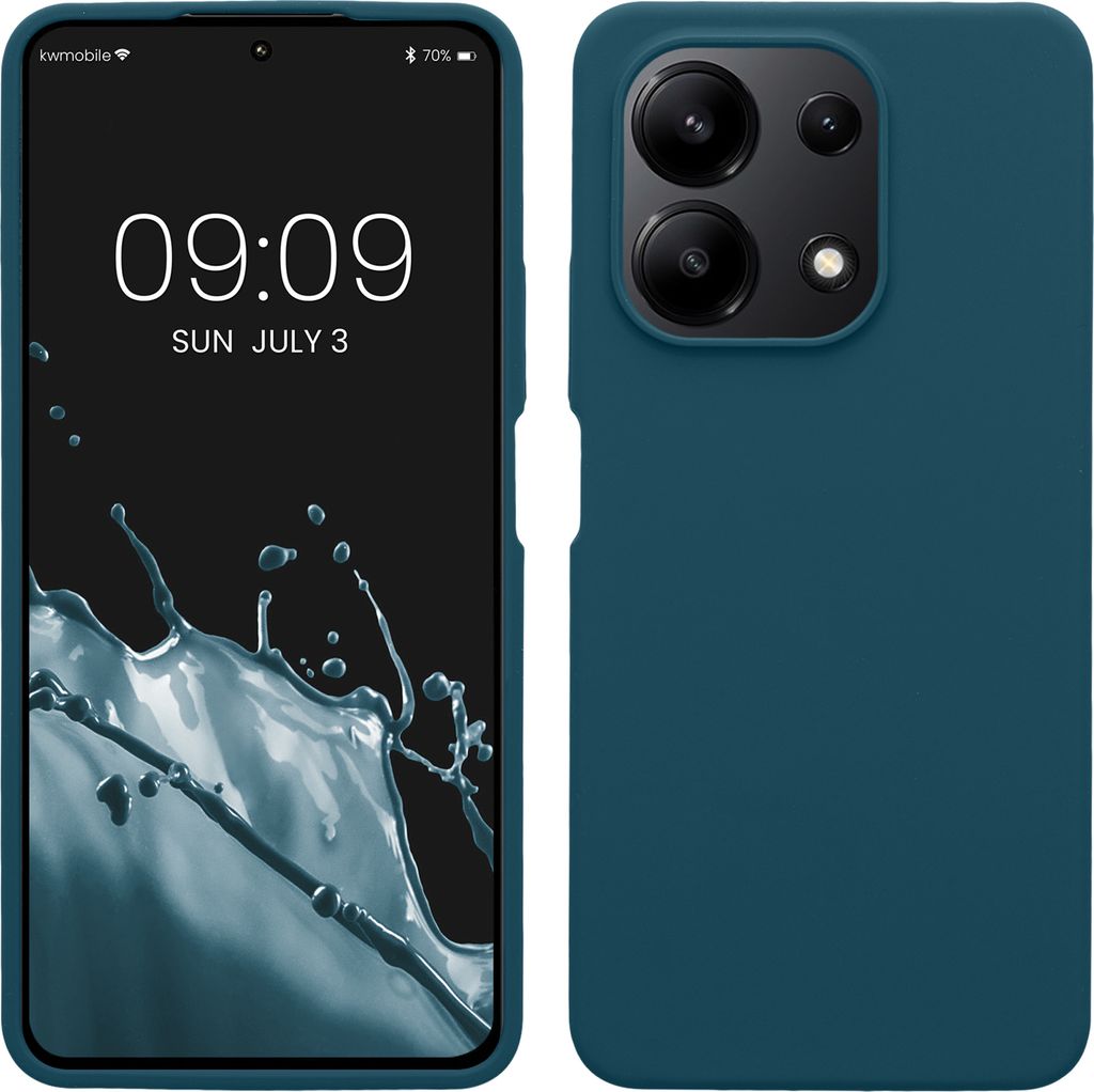 kwmobile Hülle kompatibel mit Xiaomi Redmi Note 13 4G Hülle - Silikon Handy Case - Handyhülle weiche Oberfläche - kabelloses Laden - Petrol matt