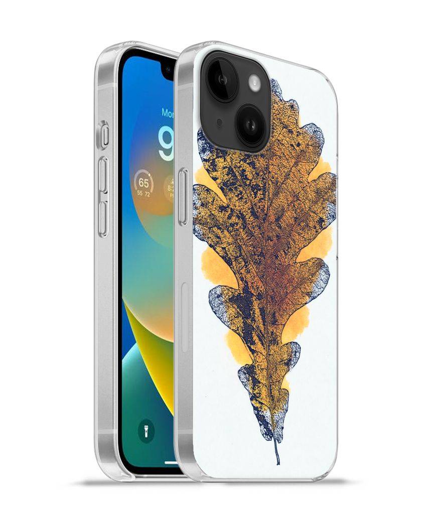 MuchoWow Handyhülle Schutzhülle Hülle für Apple iPhone 14 - Softcase Aquarell - Orange - Eichenblatt Silikon Softcase Handy Hülle - Mobiltel...