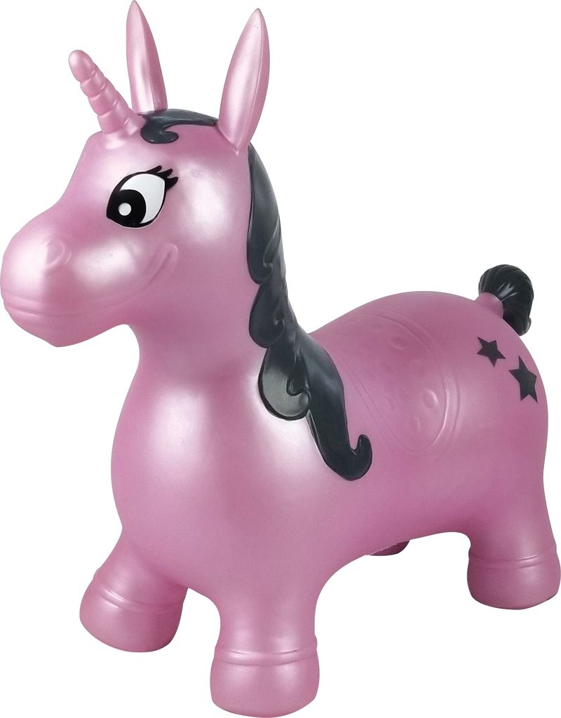 Aufblasbares Hüpf-Einhorn Rosa mit Plüschbezug Produktbild 