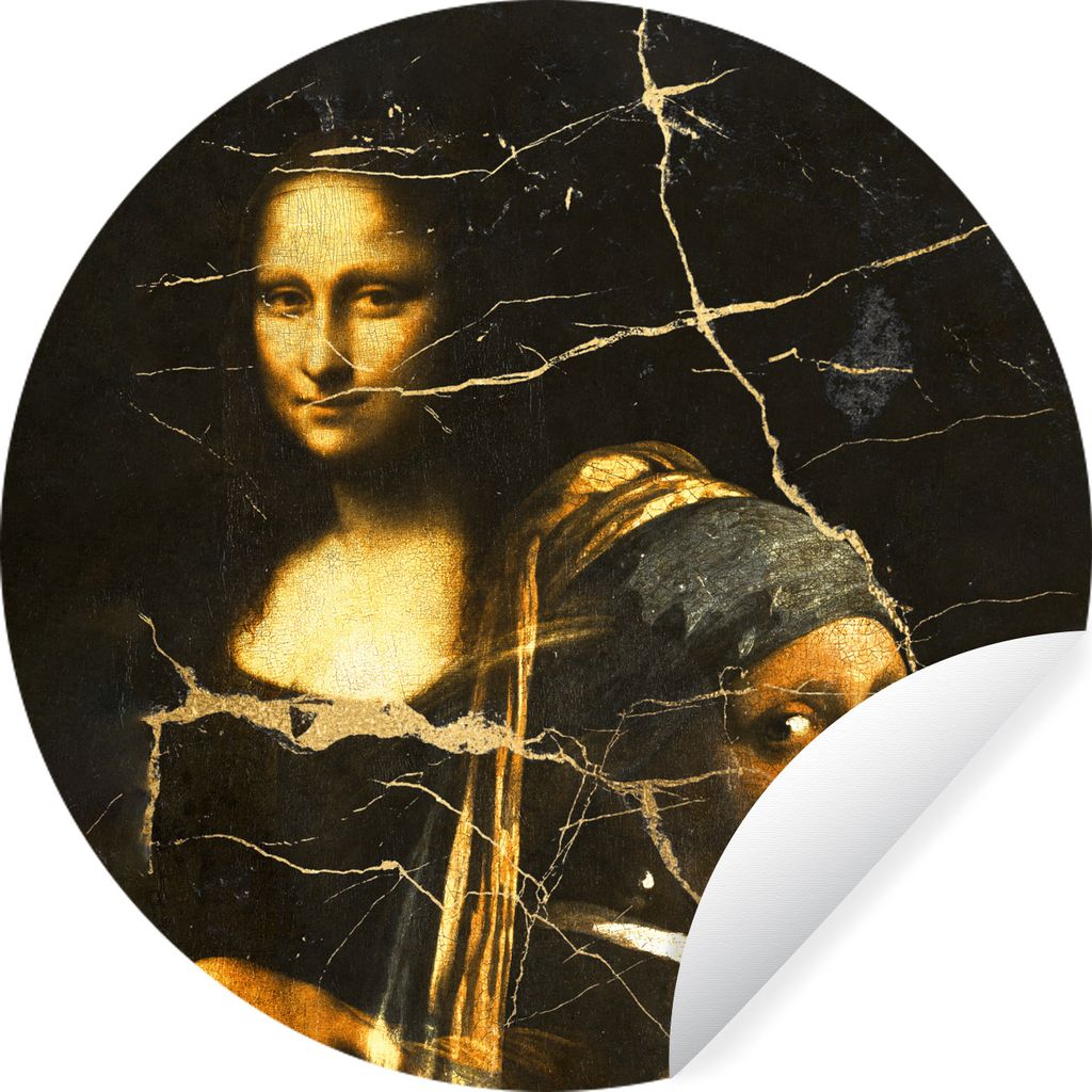 MuchoWow Runde Wandtattoo - Wandsticker Tapete Aufkleber Das Mädchen mit dem Perlenohrring - Mona Lisa - Collage Ø 80 cm Selbstklebend und Repo...