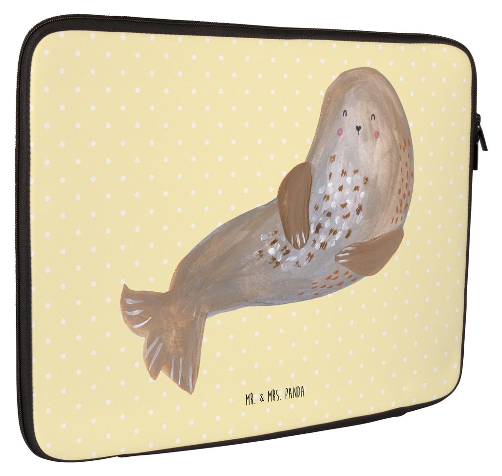 Mr. & Mrs. Panda Computertasche Robbe Lachen 20 x 28 cm - Gelb Pastell - Geschenk, Seehund, Robben, Ostsee, Hülle Laptop, Laptoptasche, Nordsee, L...