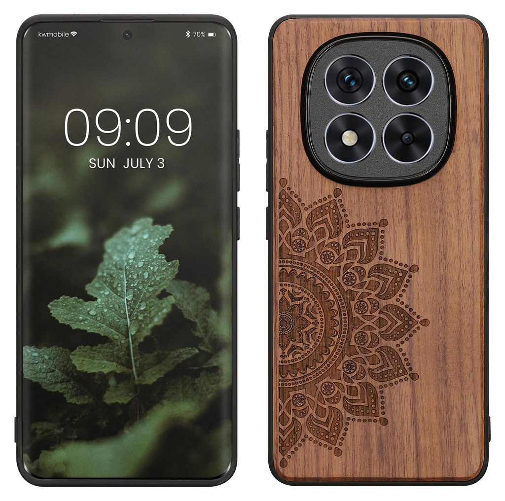 kwmobile Hülle kompatibel mit Xiaomi Redmi Note 14 Pro+ 5G / Redmi Note 14 Pro Plus 5G Hülle - Holz Case - Handy Cover - TPU Handyhülle in Dunke...