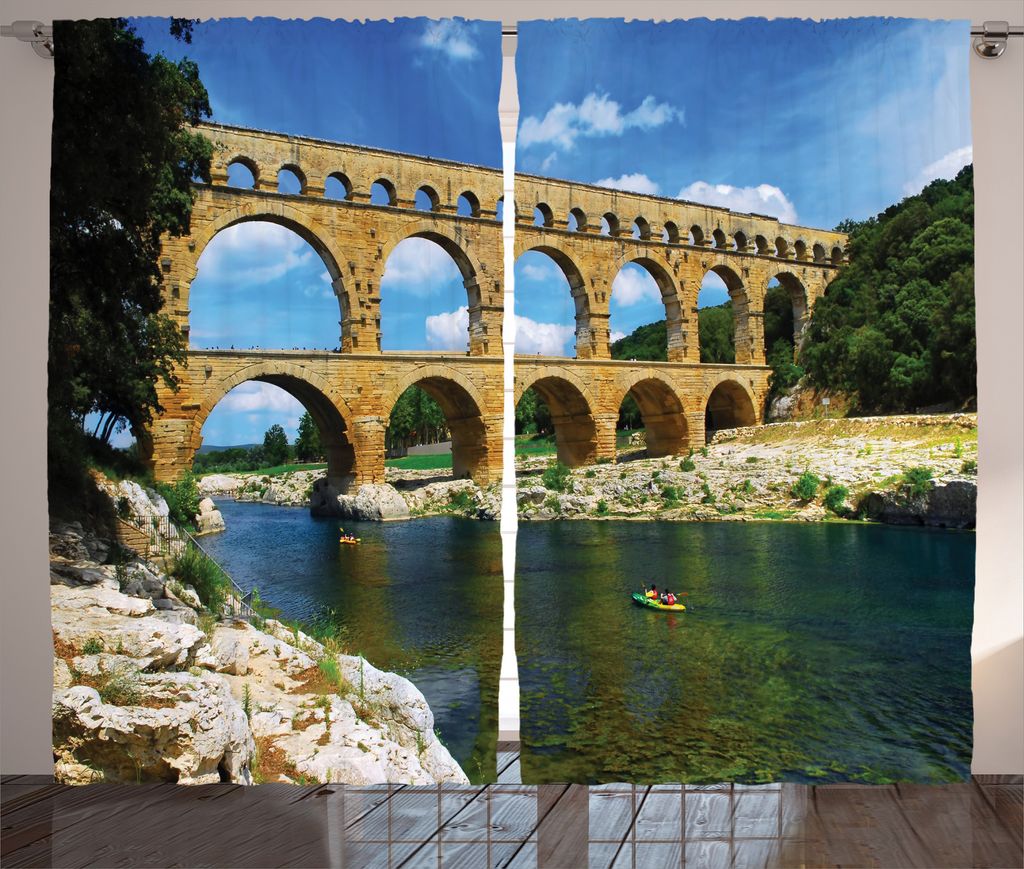 ABAKUHAUS Natur Rustikaler Vorhang, Roman Heritage, Wohnzimmer Universalband Gardinen mit Schlaufen und Haken, 280 x 175 cm, Grün Blau und Tan