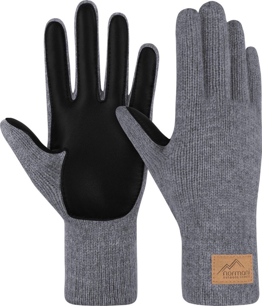 normani Damen Merino Strick-Fingerhandschuhe mit Schafleder