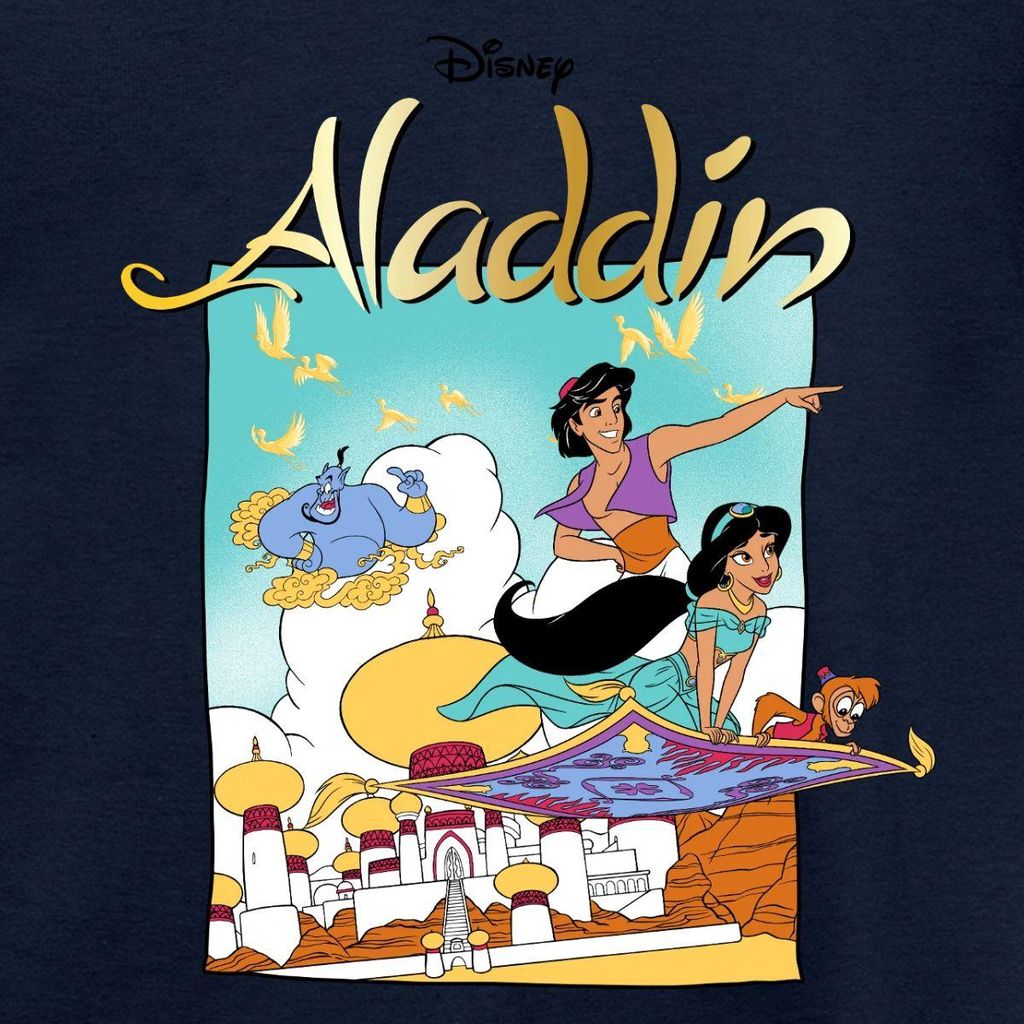 Jasmin Und Aladin Auf Fliegendem Teppich Teenager T-Shirt, 134/146 (9-11 Jahre), Navy