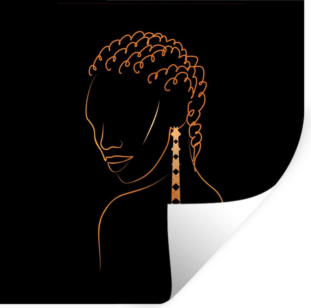 MuchoWow Wandtattoo Wandsticker Wandaufkleber Frau - Ohrringe - Linienkunst - Gold 80x80 cm Selbstklebend und Repositionierbar - Wierderverwendba...