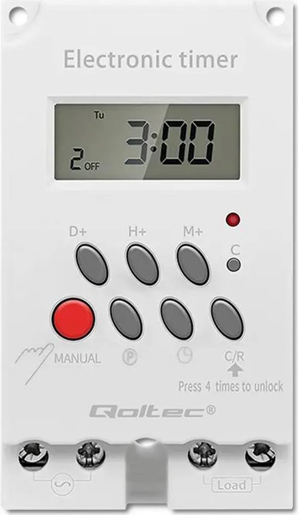 Programmatore Orario Digitale Qoltec 50629 per Guida DIN - LCD 230V - 7