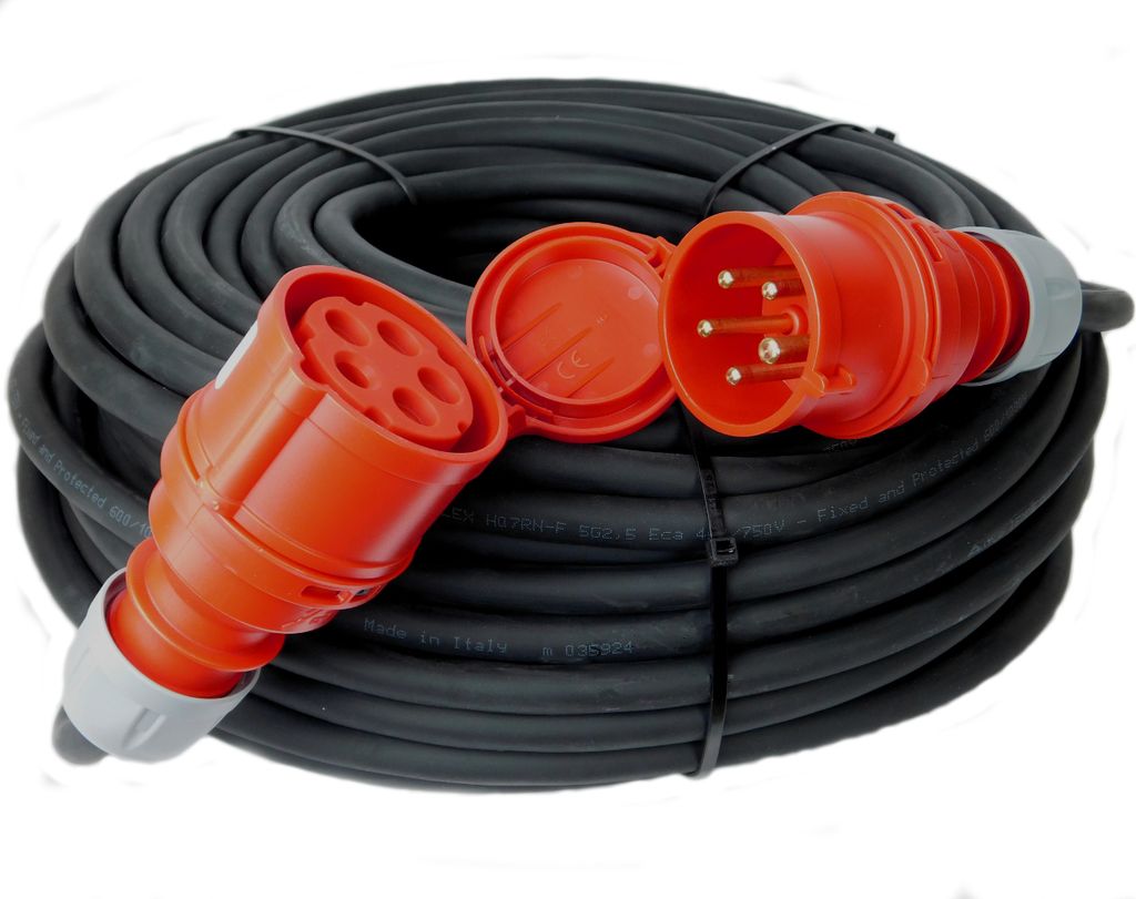 NWP CEE-Verlängerung 50m 400V 16A, Schwarz, IP44 5x2,5 mm² H07RN-F - Gummischlauchleitung, Verlängerungskabel für Baustelle, Industrie, Außenb...