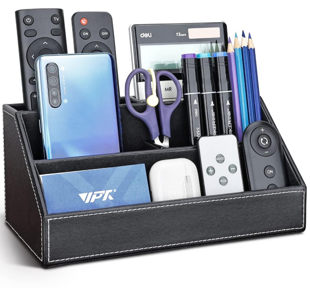 Multifunktionaler Schreibtisch-Organizer aus Kunstleder, Stiftehalter, Bleistiftbox, Organizer, Stiftetui, schwarz