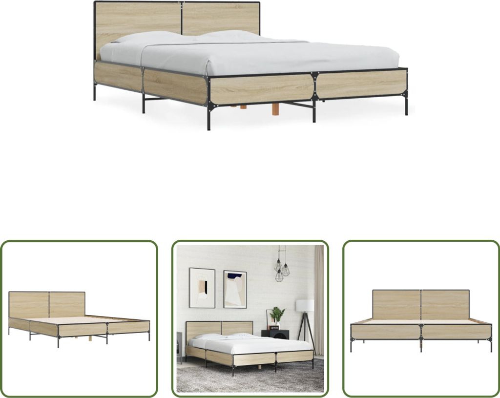 The Living Store Bettgestell Sonoma-Eiche 140x190 cm Holzwerkstoff und Metall