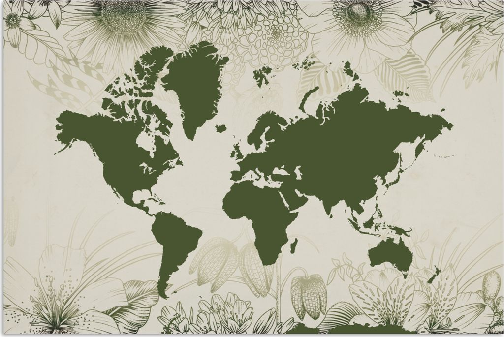 MuchoWow Poster Weltkarte - Blumen - Grün 180x120 cm - Fotoplakat