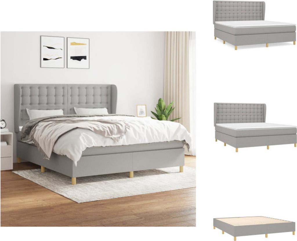 vidaXL Boxspringbett mit Matratze Hellgrau 160x200 cm Stoff - Betten & Bettgestelle