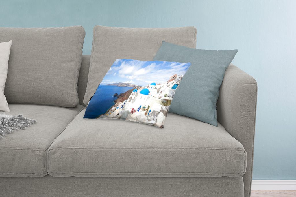 MuchoWow Zierkissen Sofakissen Wohnzimmer Dekokissen 60x40 cm Griechenland - Kirche - Meer - Kopfkissen - Polster mit Foto