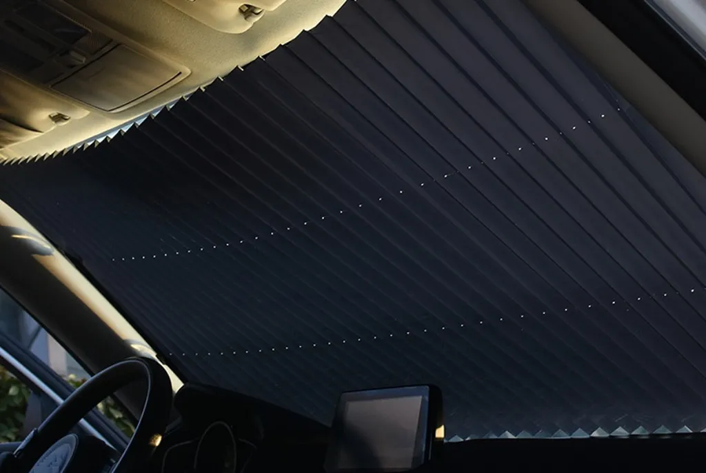 Protezione solare interna del parabrezza del camion | Tenda a rullo di protezione solare [altezza-80cm] con ventosa per il parabrezza | Parasole retrattile [150-200cm] - protezione UV | Telo di copertura per auto pieghevole [può essere tagliato a misura] - 9