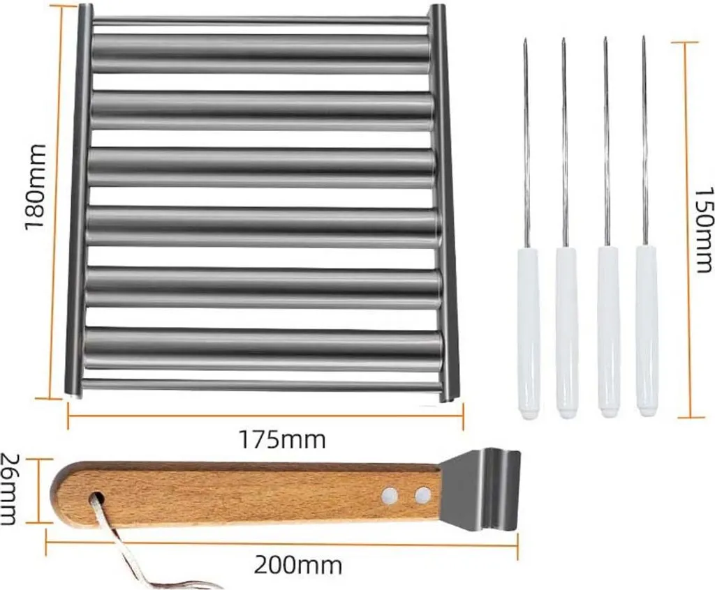 INF Set griglia per hot dog in acciaio inox 304 e 430 con 4 spiedini per barbecue e campeggio M