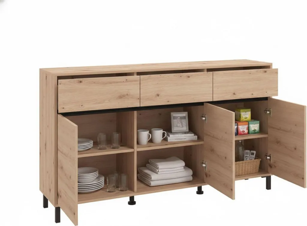 Buffet Giarre 157x40x90 cm Chêne Marron Nœuds avec 3 Tiroirs Spacieux