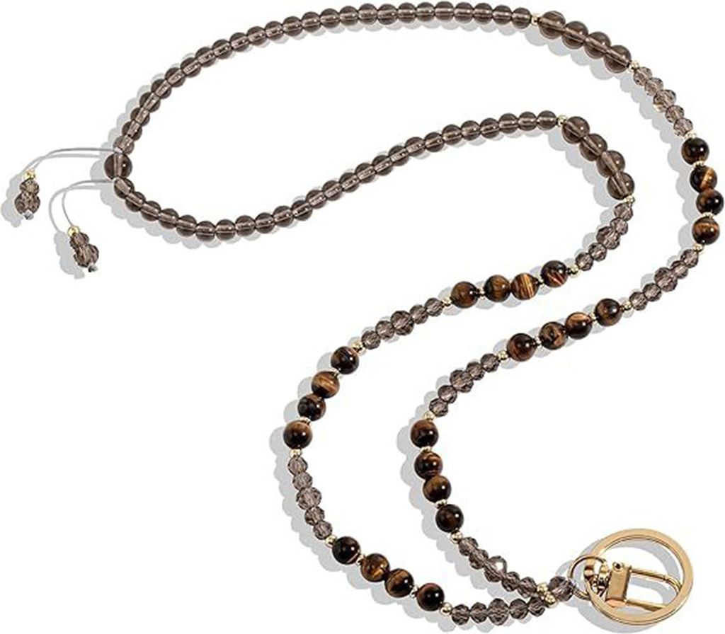 Naturstein Kunstkristall Kartenhalter Verstellbares ID-Lanyard Damen Handgefertigter Perlen-Ausweishalter Lanyard