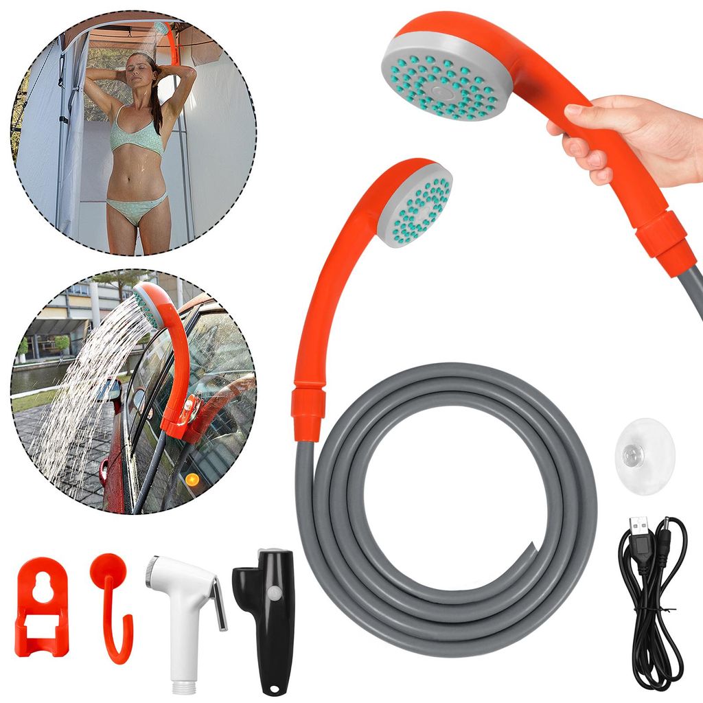 XINZI Akku Camping Dusche 12V Tauchpumpe 2200mAh, Wiederaufladbar mit USB Saugnapf Haken, Multifunktional für Auto Garten Hundereinigung Outdoor