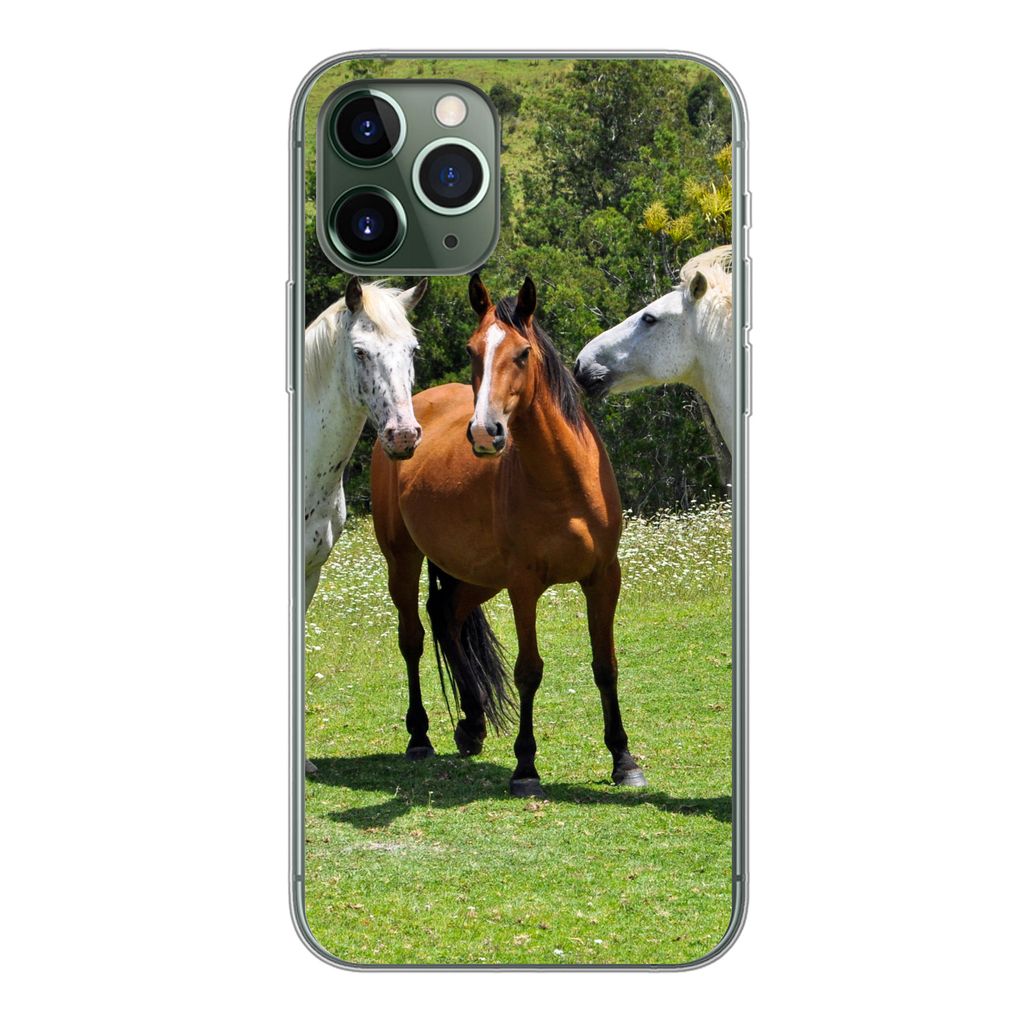 MuchoWow Handyhülle Schutzhülle Hülle für iPhone 11 Pro Pferde - Baum - Schatten Silikon Softcase Handy Hülle - Handy