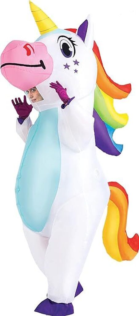 2 Stück Aufblasbares Einhorn Kostüm Ganzkörper, Einhorn Air Blow-up Kostüm für Halloween Party Cosplay Fasching Karneval - Erwachsenengröße