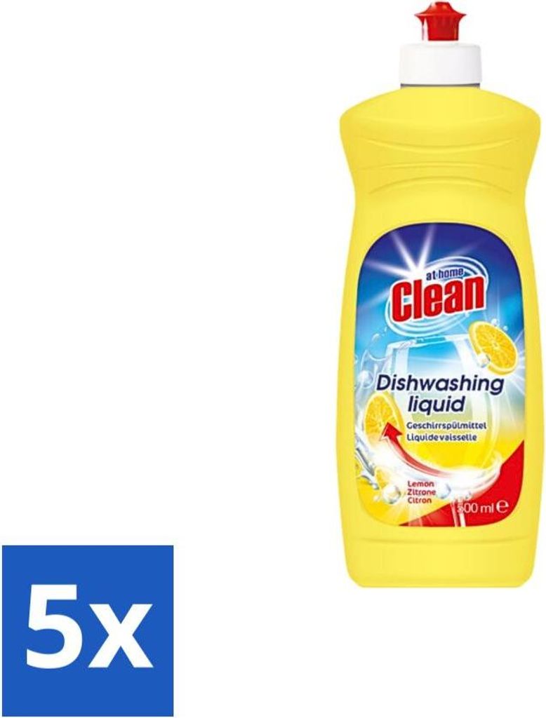At Home - Clean - Geschirrspülmittel - Zitrone - Glänzend sauberes Geschirr - 500 ml - Vorteilspack - 5 Stücke