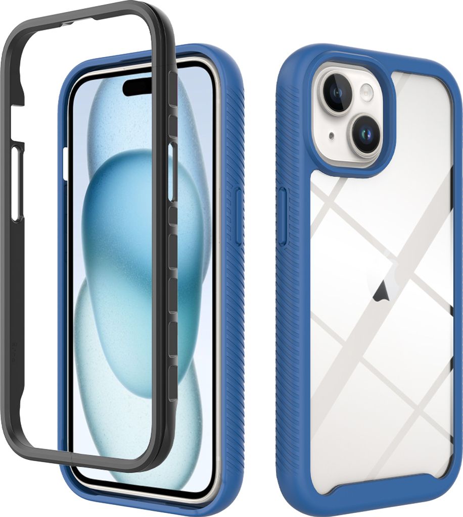 iPhone 15 Plus Hülle, Hybrid Transparente Rückseite TPU Bumper Stoßfest Schutzhülle für iPhone 15 Plus Dunkelblau