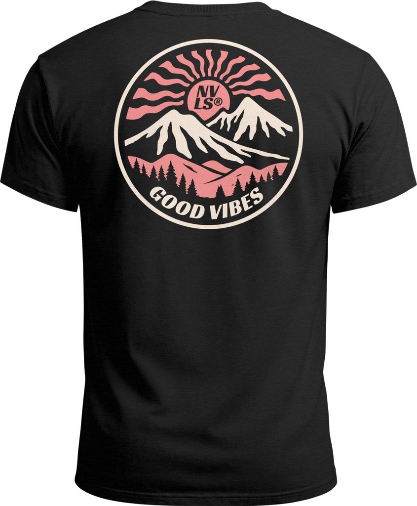 Herren T-Shirt Backprint Rundes Retro Design mit Good Vibes Feeling Fashion Streetstyle für Männer Neverless