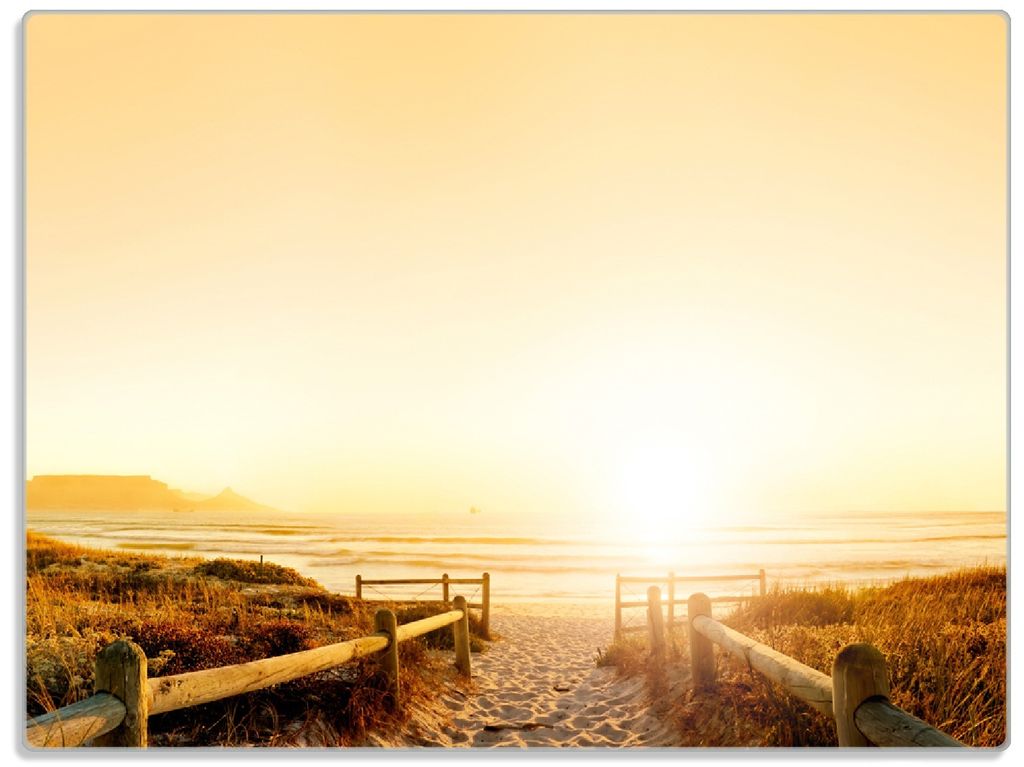 Wallario Glasunterlage, Schneidebrett aus Glas, Größe 30 x 40 cm, Motiv Strand in Südafrika II - Himmel in orange