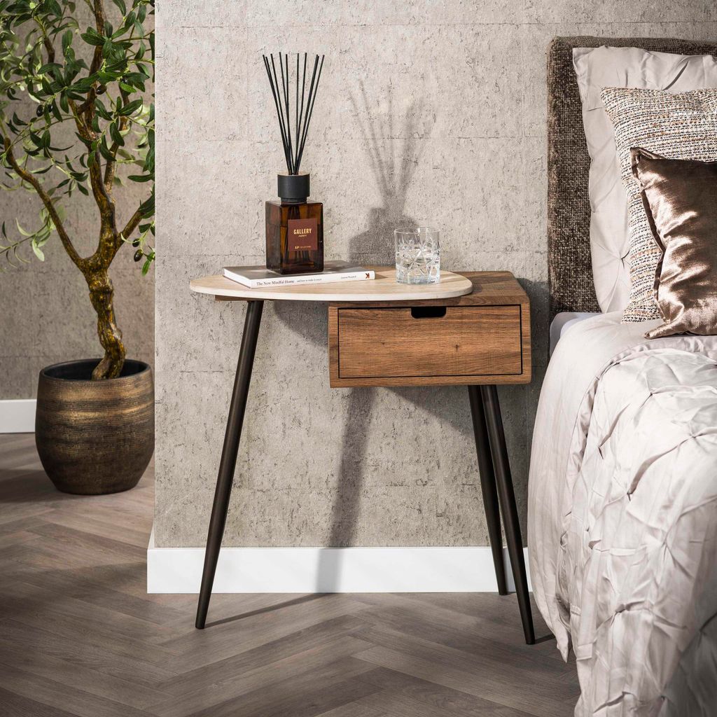 Hoyz Collection – Travino Nachttisch, 1 Schublade links – Keramik-Travertin