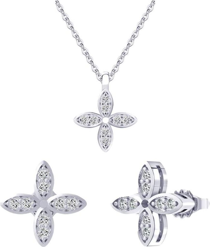 Suzan Gold 925 Schmuckset Silber 925 Damen | Halskette mit Zirkonia-Kleeblatt Anhänger & passende Ohrstecker | Elegantes Schmuckdesign Serelina ...
