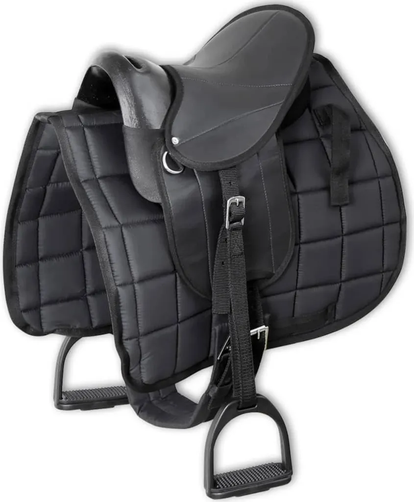 Set de selle poney 10 pouces noir complet avec étriers et sangle robuste