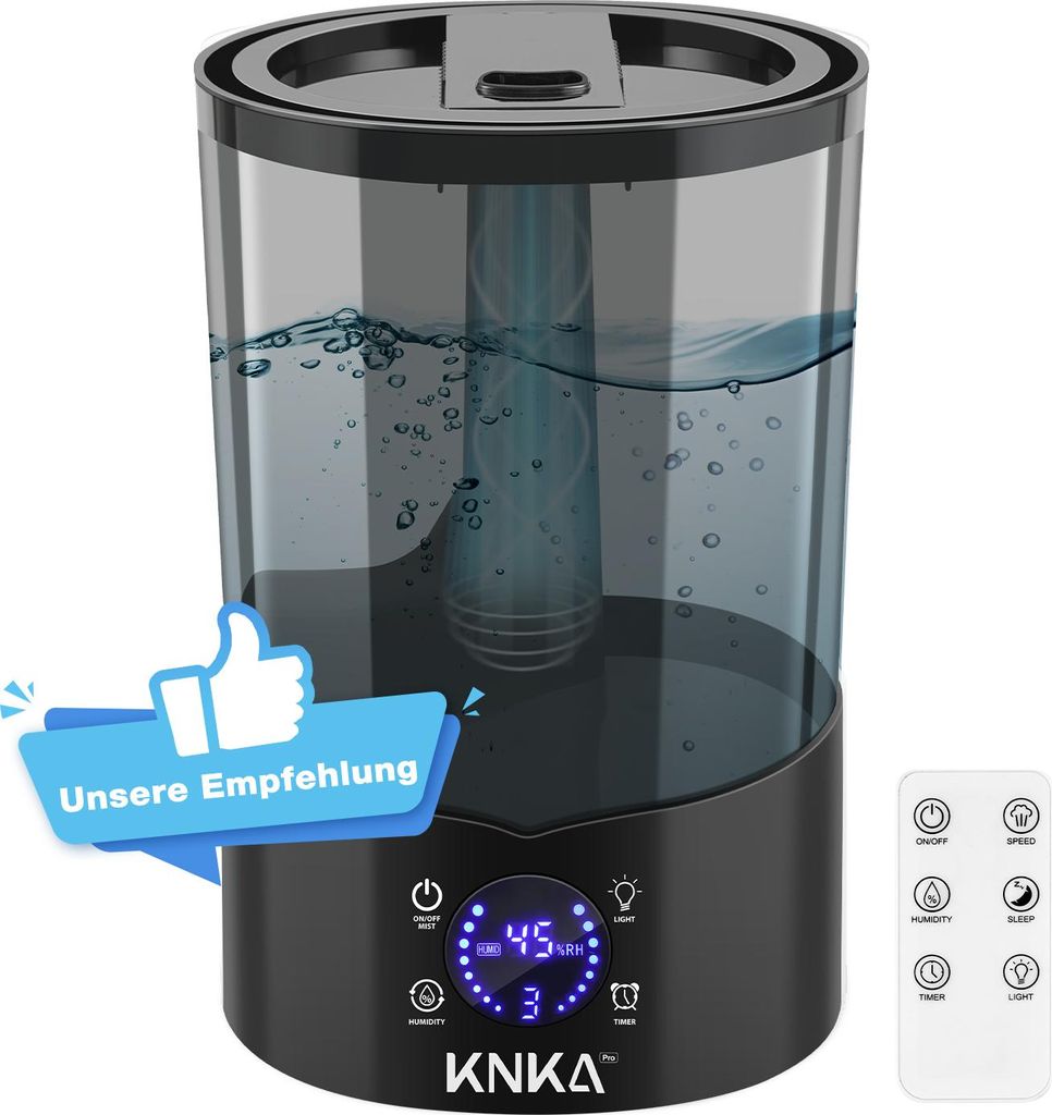 KNKA Luftbefeuchter Schlafzimmer, 4L Top-Fill Humidifier bis zu 30H, BPA-Frei, 30dB Leise Klein Raumluftbefeuchter für Baby, Kinderzimmer, Pflanze...
