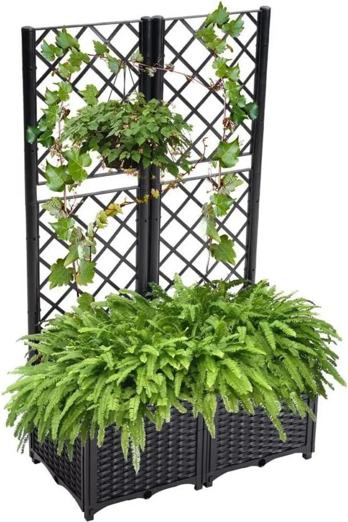 Mingone Bac à plantes surélevé 80x40x136cm noir avec treillis intégré