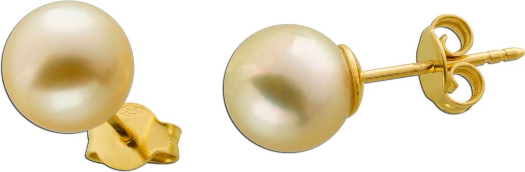 Perlenohrstecker Gelbgold 585 14K goldene Südseeperlen 10mm